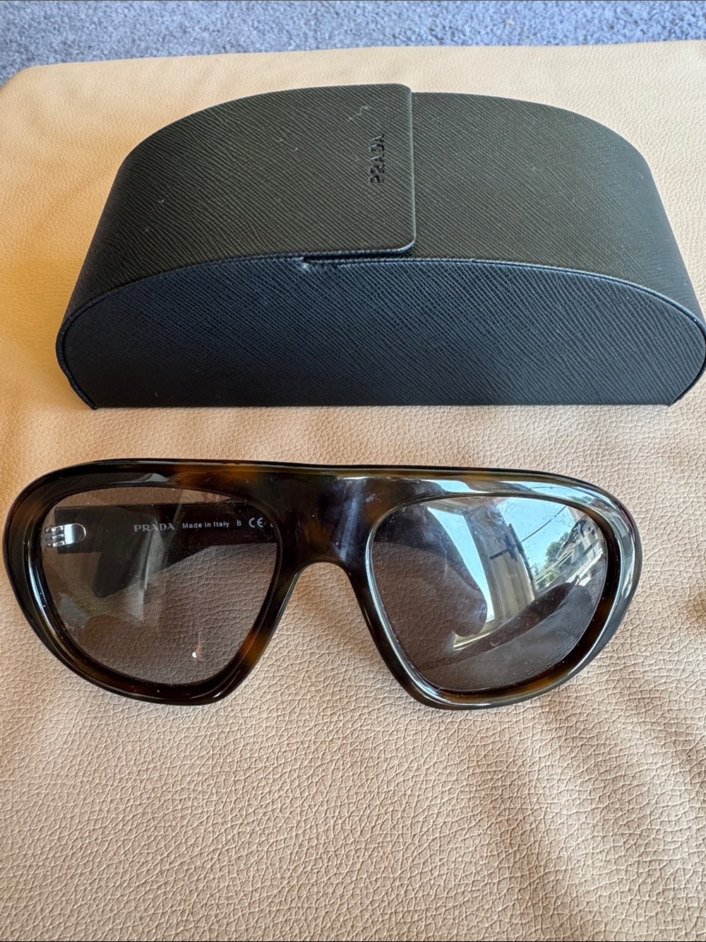 Prada Women's Tortoiseshell Brown Oversized Sunglasses